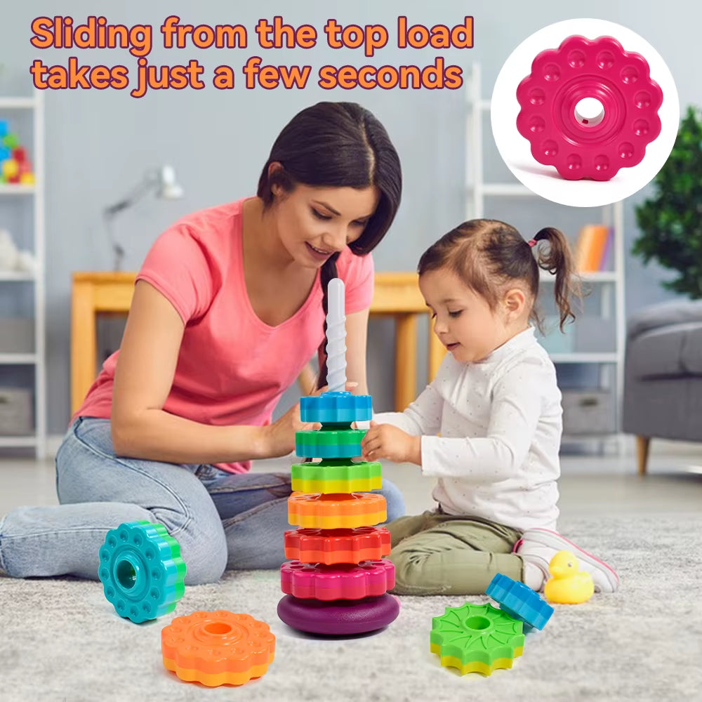Baby Rotating Rainbow Tower Montessori Baby Stacking Puzzle Toys Safety Early Educational Toy Safety Colored Children'S Toys