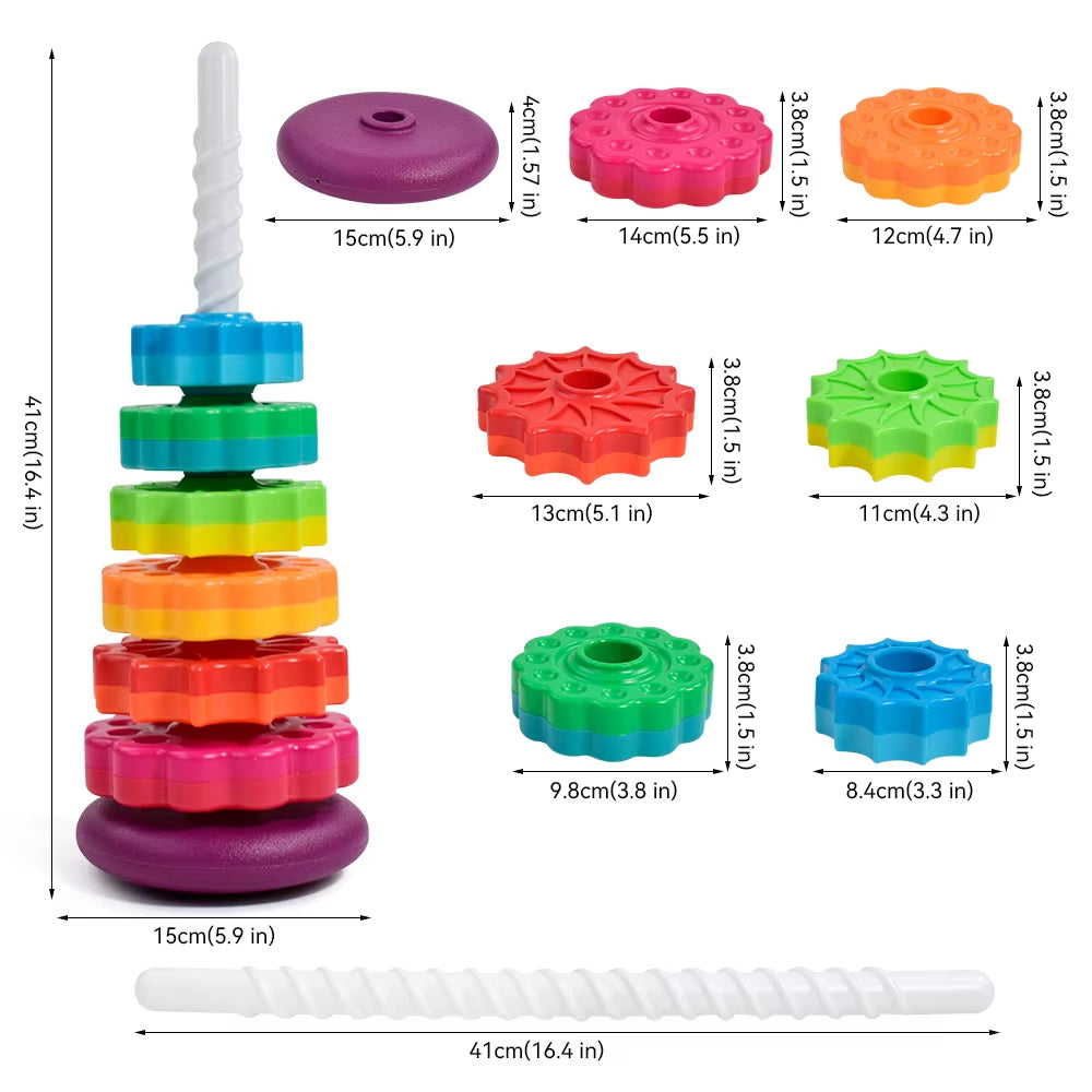 Baby Rotating Rainbow Tower Montessori Baby Stacking Puzzle Toys Safety Early Educational Toy Safety Colored Children'S Toys