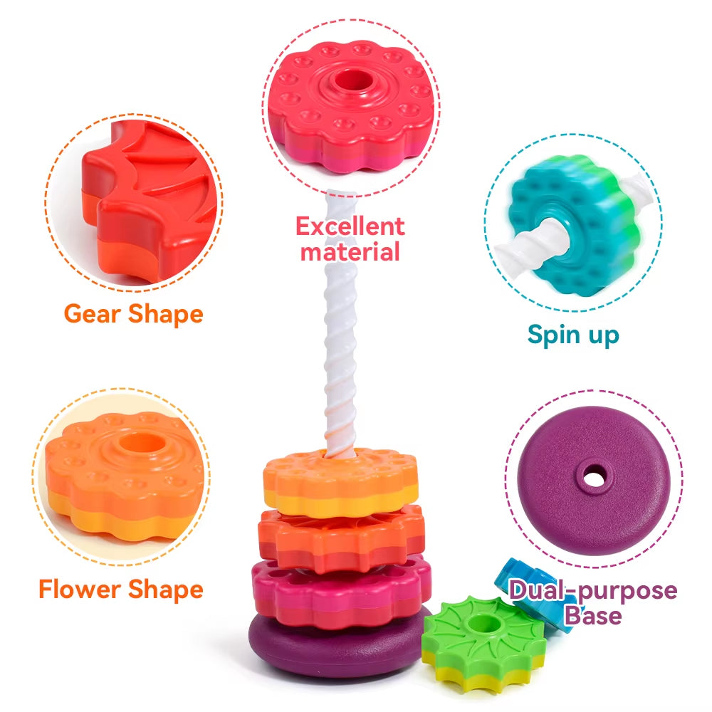 Baby Rotating Rainbow Tower Montessori Baby Stacking Puzzle Toys Safety Early Educational Toy Safety Colored Children'S Toys