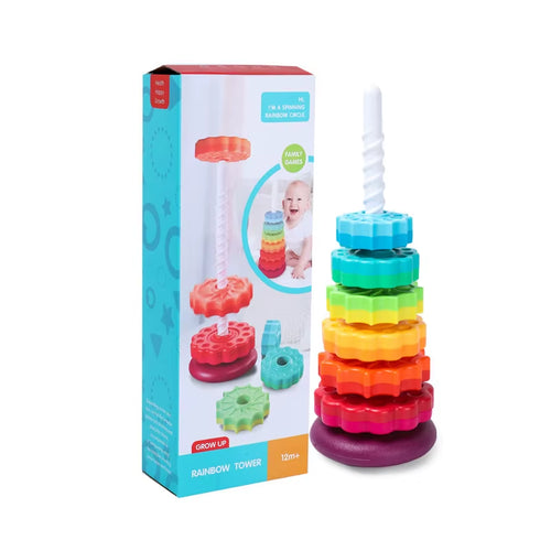 Baby Rotating Rainbow Tower Montessori Baby Stacking Puzzle Toys Safety Early Educational Toy Safety Colored Children'S Toys